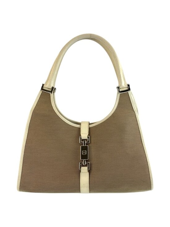 Gucci Handbags - Gucci Jackie Beige Ivory Canvas Leather Tote Bag